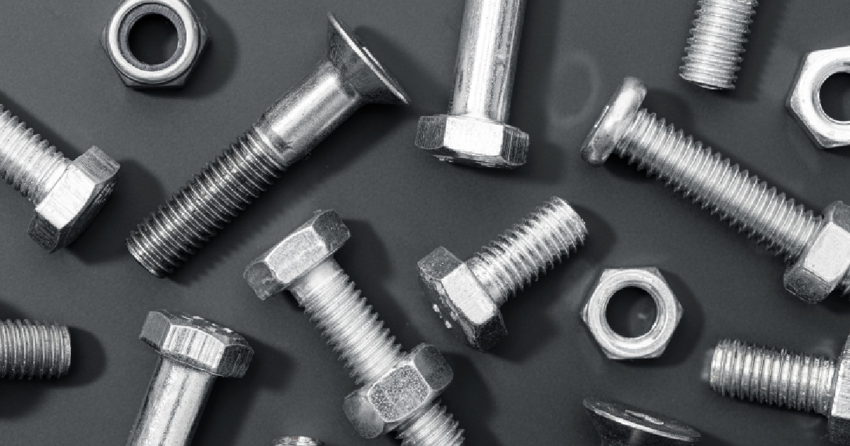 Variety of metal nuts and bolts coated with hydrophobic coating